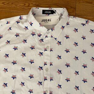 JOGAL Men's Shirt XXXL 3XL Long Sleeve USA Flag Stars Patriotic America NWT